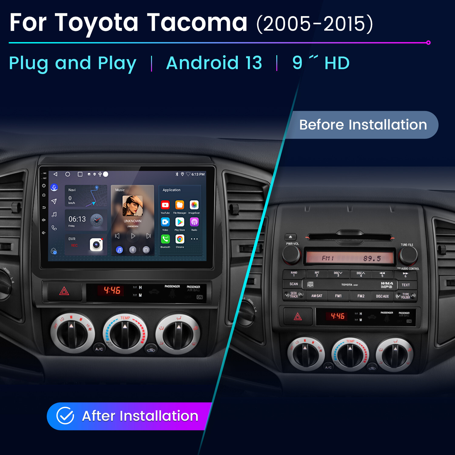 8Core 4+64GB Android 13 Carplay Stereo Radio GPS 4G For Toyota Tacoma 2005-2015