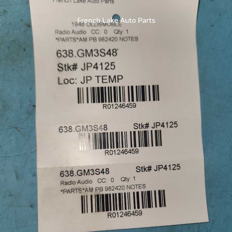 PARTS DONOR Radio 982420 Fits 1948 OLDSMOBILE 1246459