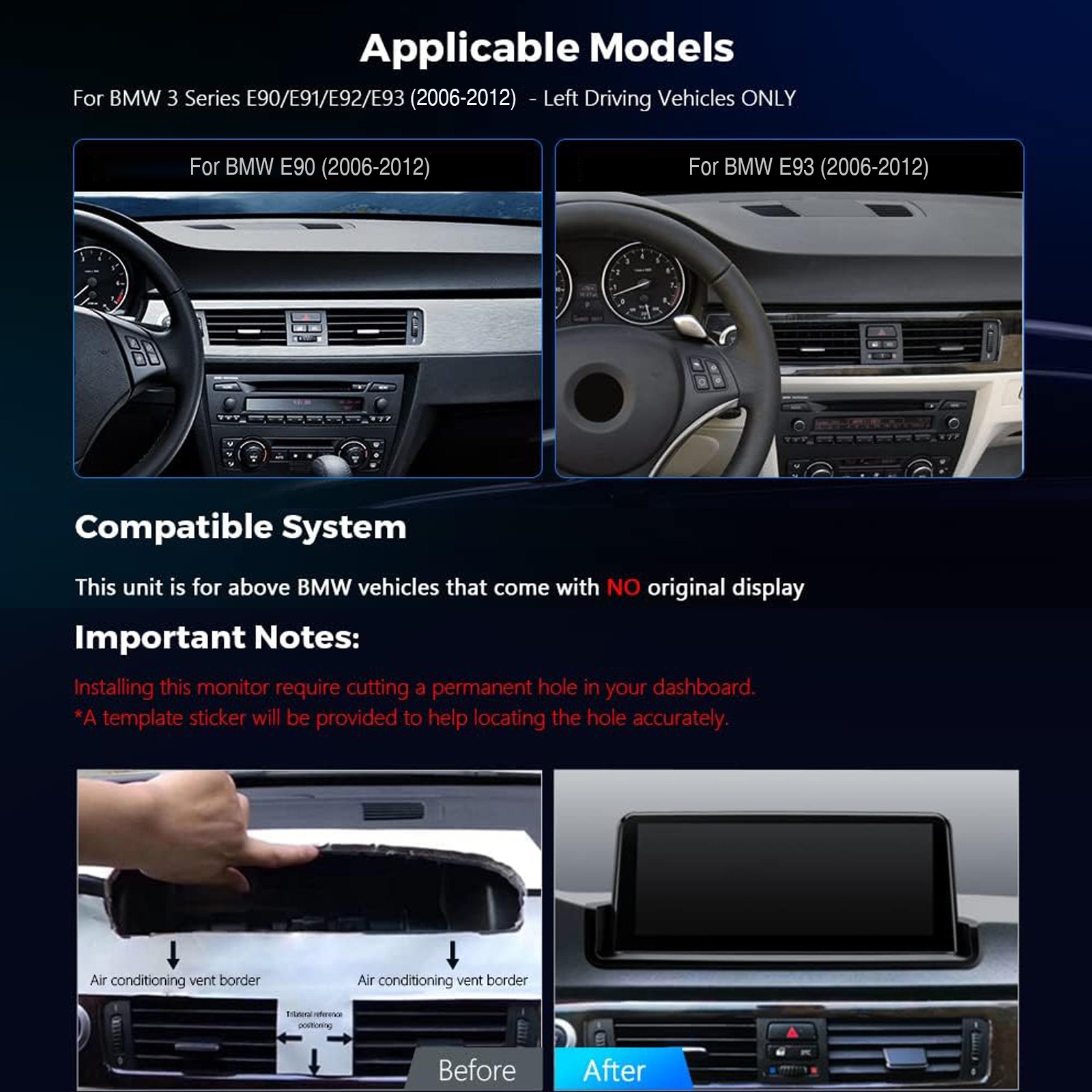 AHD+CarPlay Android 15 8Core 6+128G Car Stereo GPS Navi WIFI For BMW E90 E91 E92