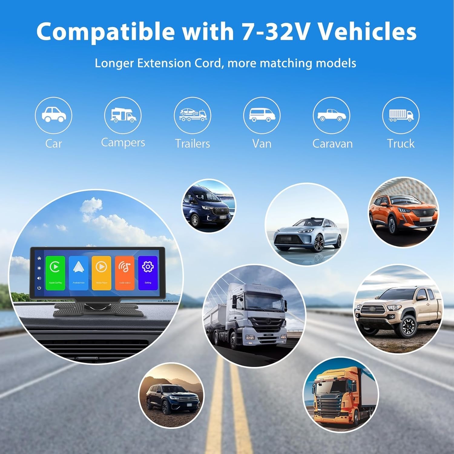 10.26″ Wireless Apple CarPlay Android Auto Portable Touch Screen Monitor Car FM