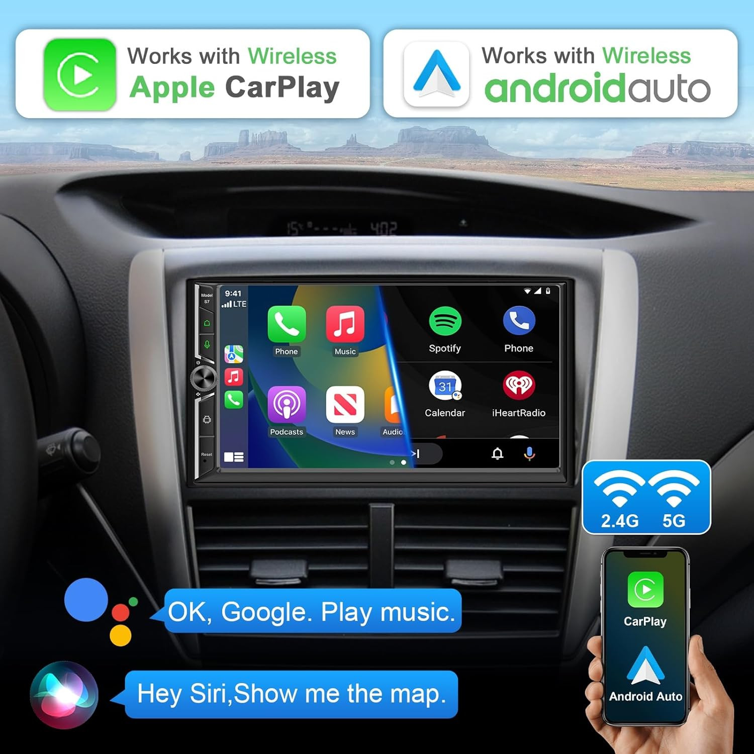 7” Universal 2Din Apple CarPlay 2+32GB Radio Stereo Touchscreen SWC GPS Navi BT