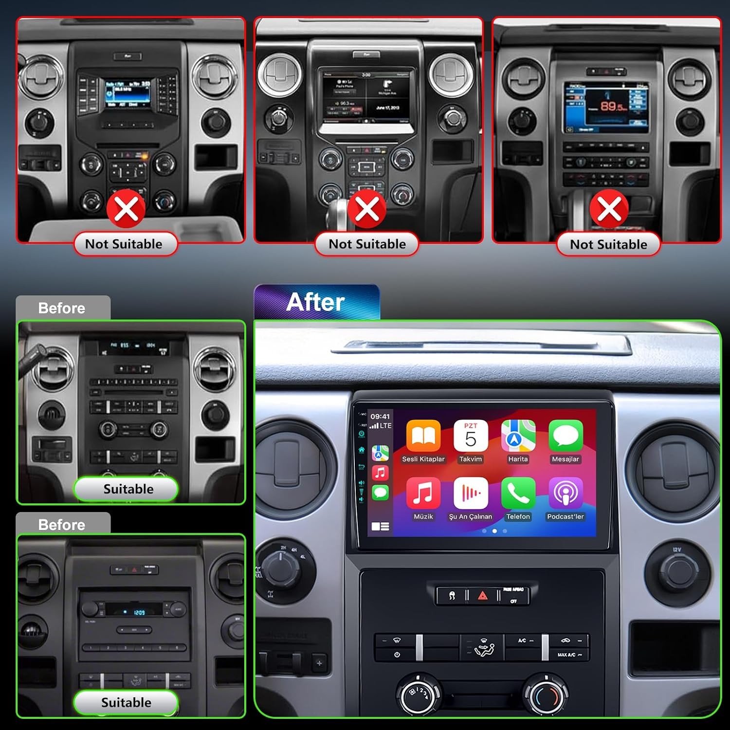 Car Stereo for Ford F-150 2009-2012 Wireless CarPlay & Android Auto AM/FM/RDS