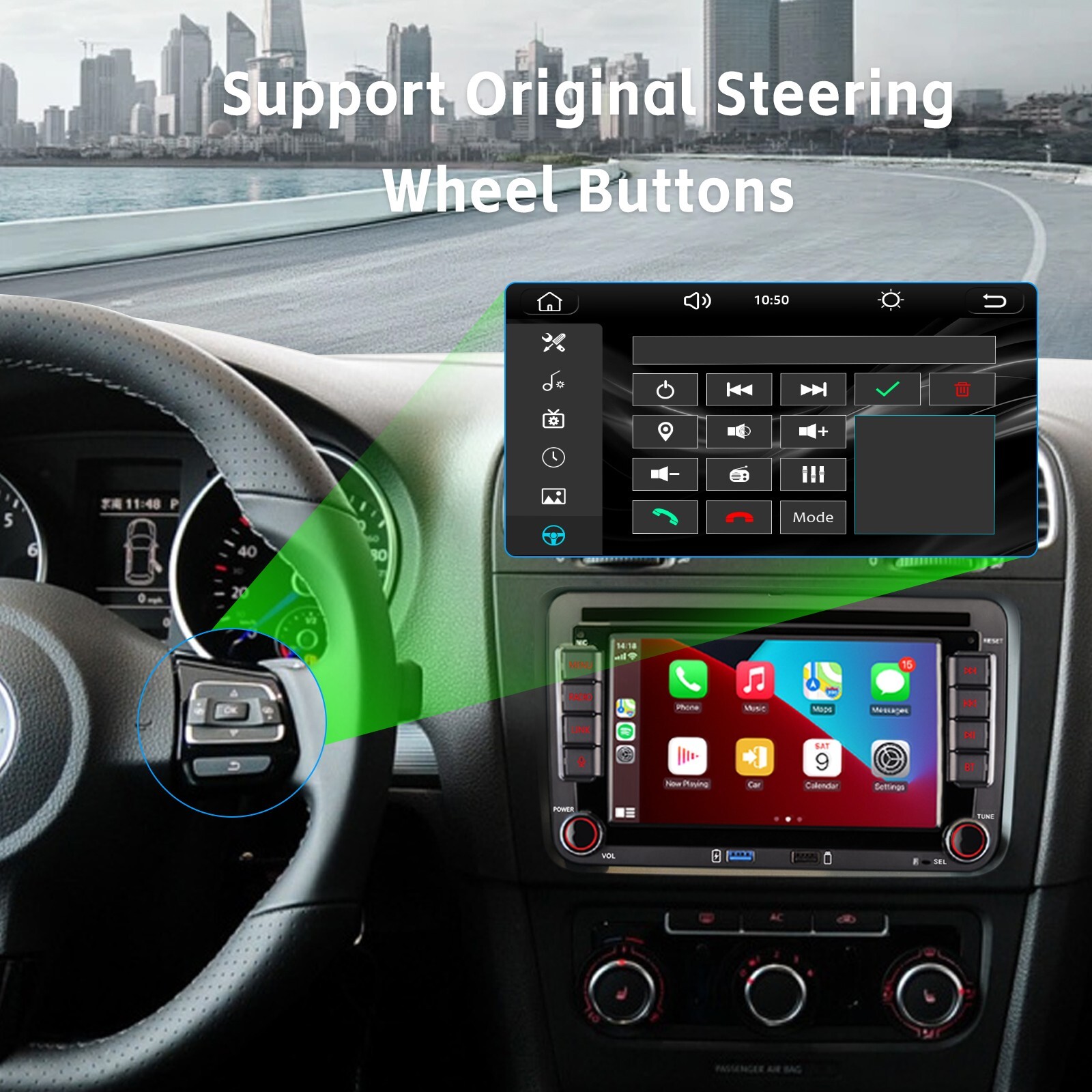 Car Stereo BT RDS VW Jetta Tiguan Passat Radio Android Auto DAB CarPlay FM/AM