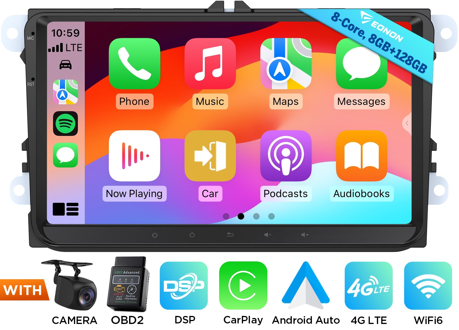 Eonon VWX6S PRO Android 13 Head Unit 8+128 9″ QLED DSP CarPlay for VW Jetta Golf