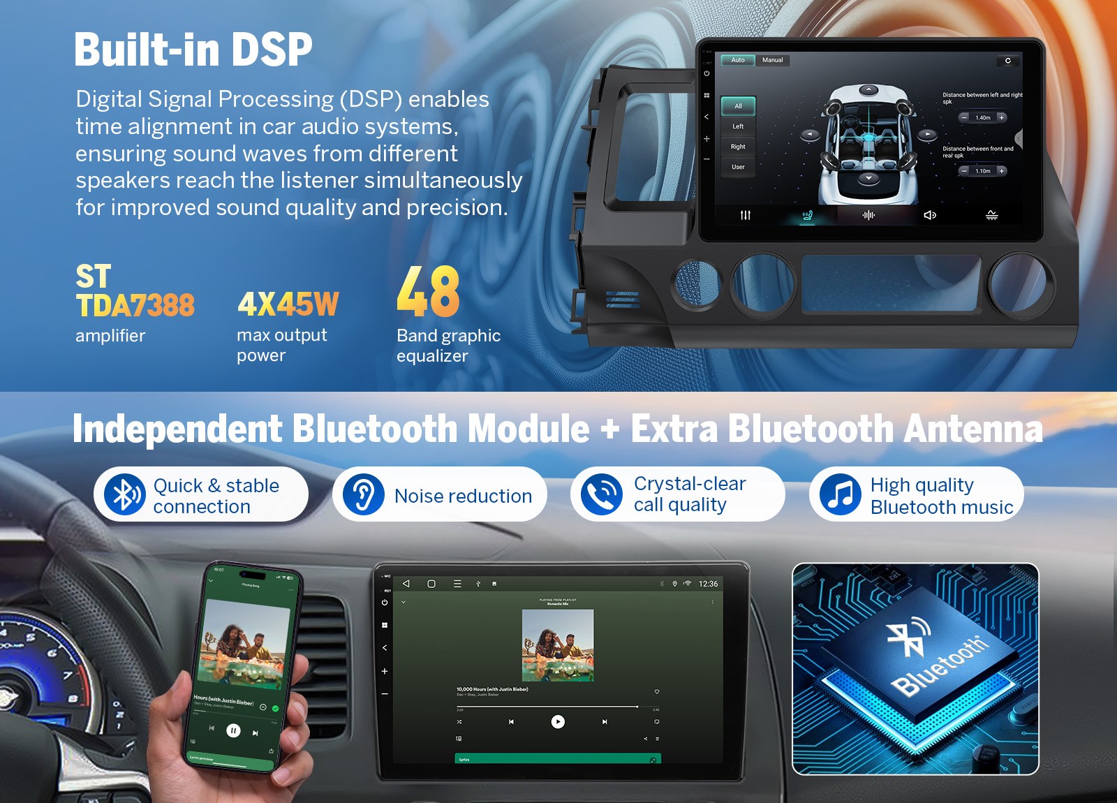 Android 14 HCIV1X7 10″ Car Radio Stereo GPS CarPlay BT for Honda Civic 2006-2011