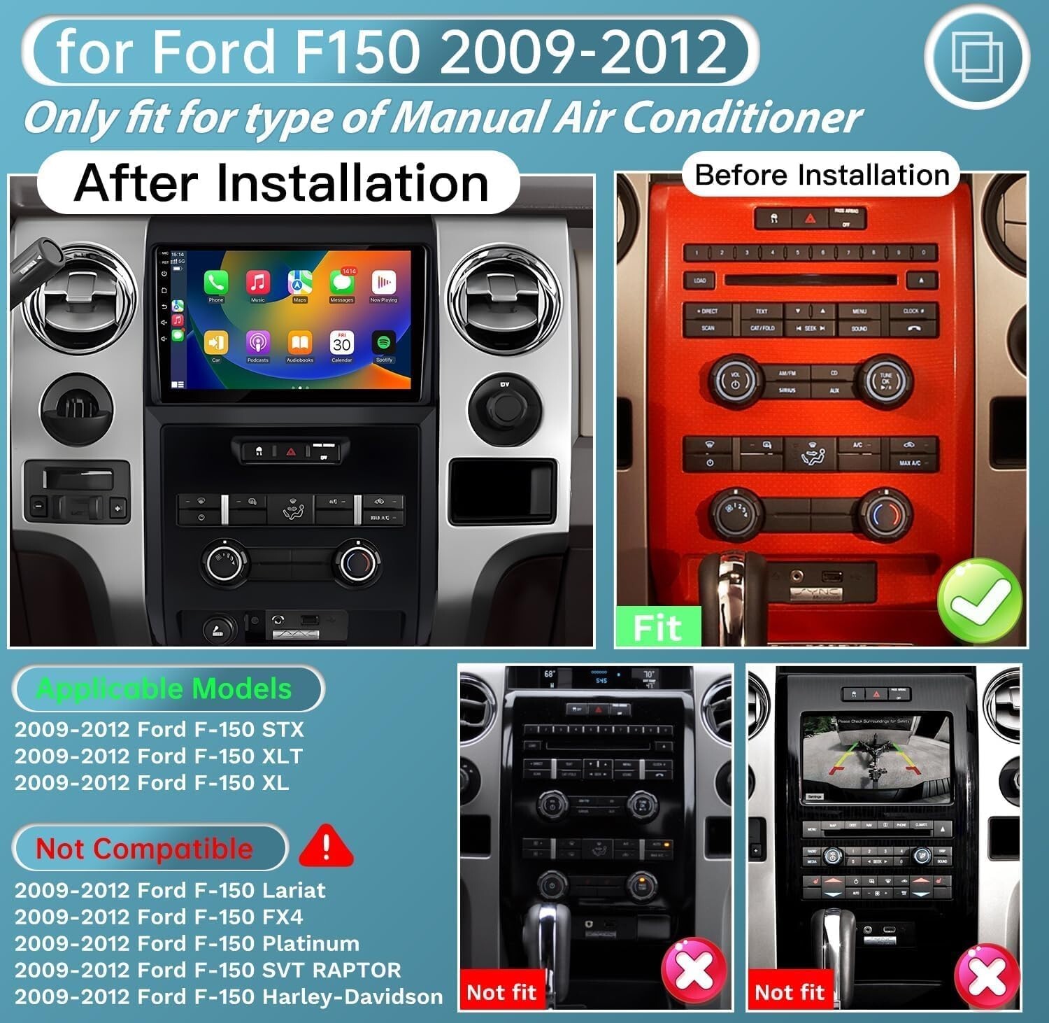 For 2009 2010 11 12 2013 Ford F150 WiFi Apple Carplay Radio Android 13 RDS GPS