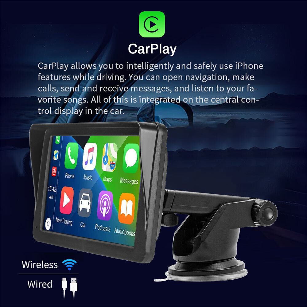 7″ Portable Car Stereo Radio Wireless Apple CarPlay Android Auto Touch Screen