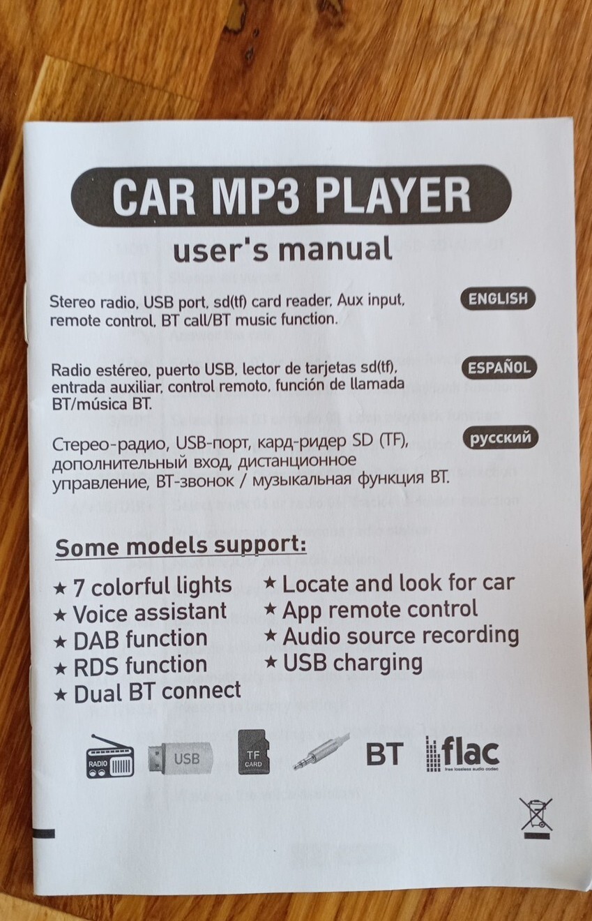 Car Radio Stereo Mp3 Player Bluetooth Hands-Free Dual Usb Aux