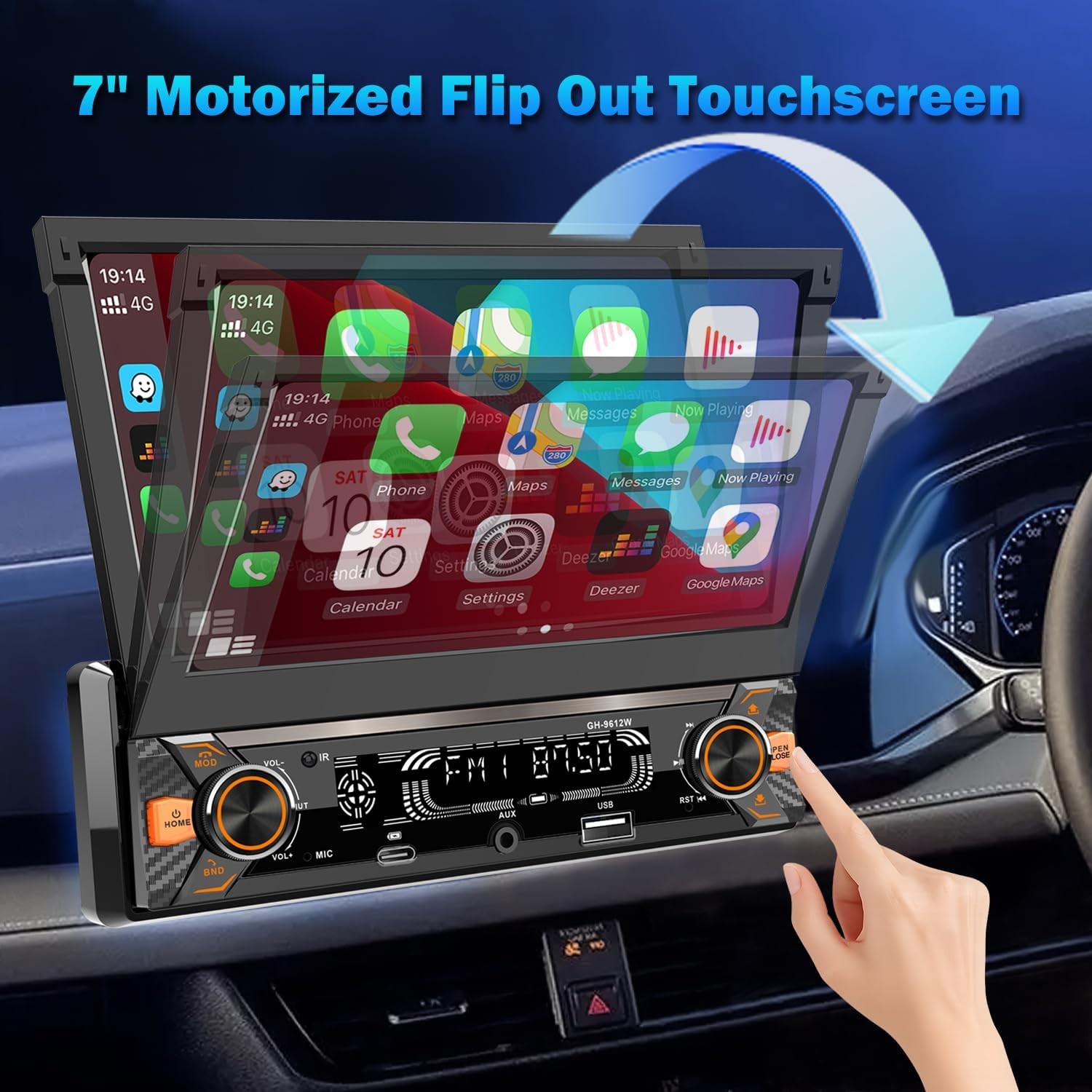 Car Stereo Radio 7″ Fold Out Touch Screen Bluetooth USB AUX MP5 USB Single DIN