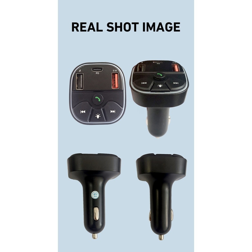 Wireless Car for fm Transmitter with Dual USB A and USBC Charging Ports MP3