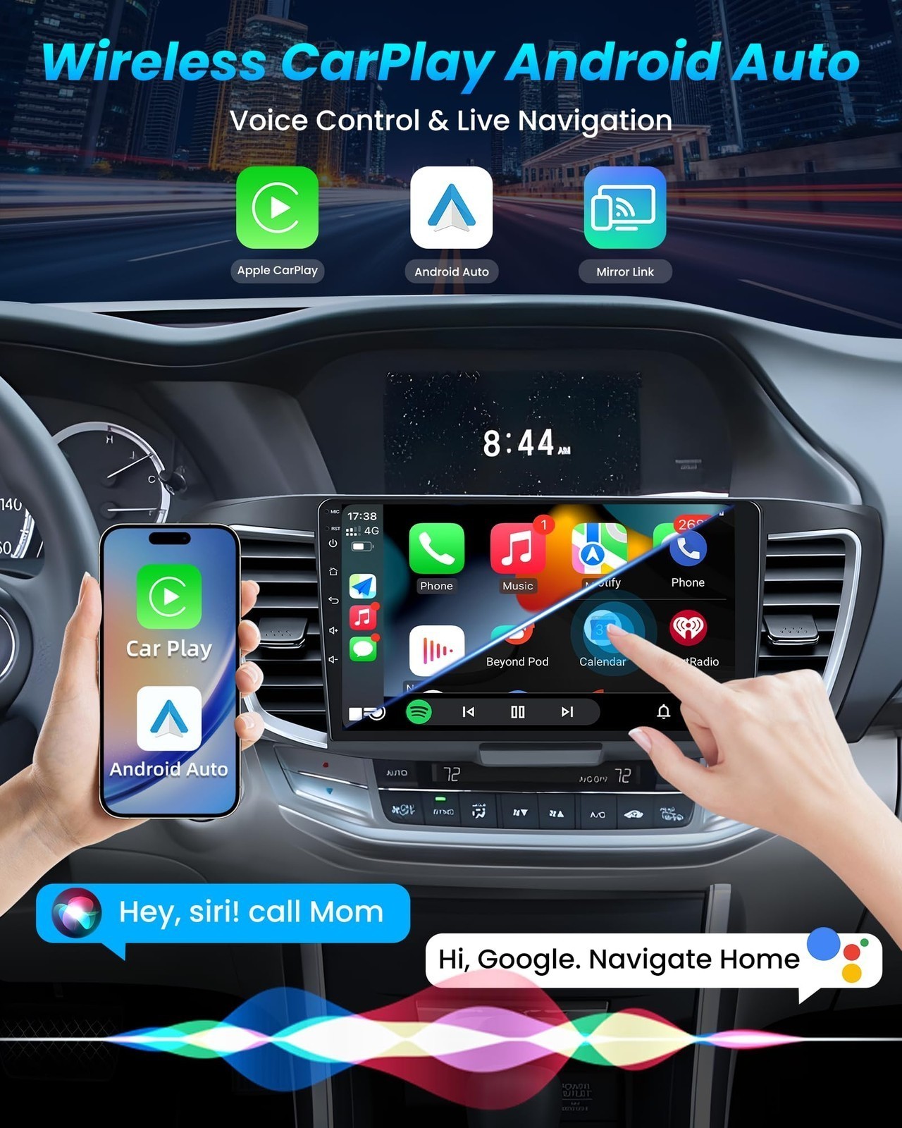 Car Radio Stereo Carplay For 2013-2017 Honda Accord 2+64G 10in Quad Core Media