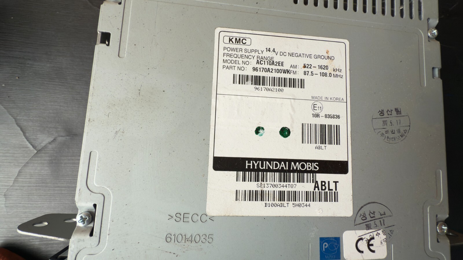2013 Kia Ceed Radio Stereo CD Player (Code Unknown) AC110A2EE , Genuine, A19
