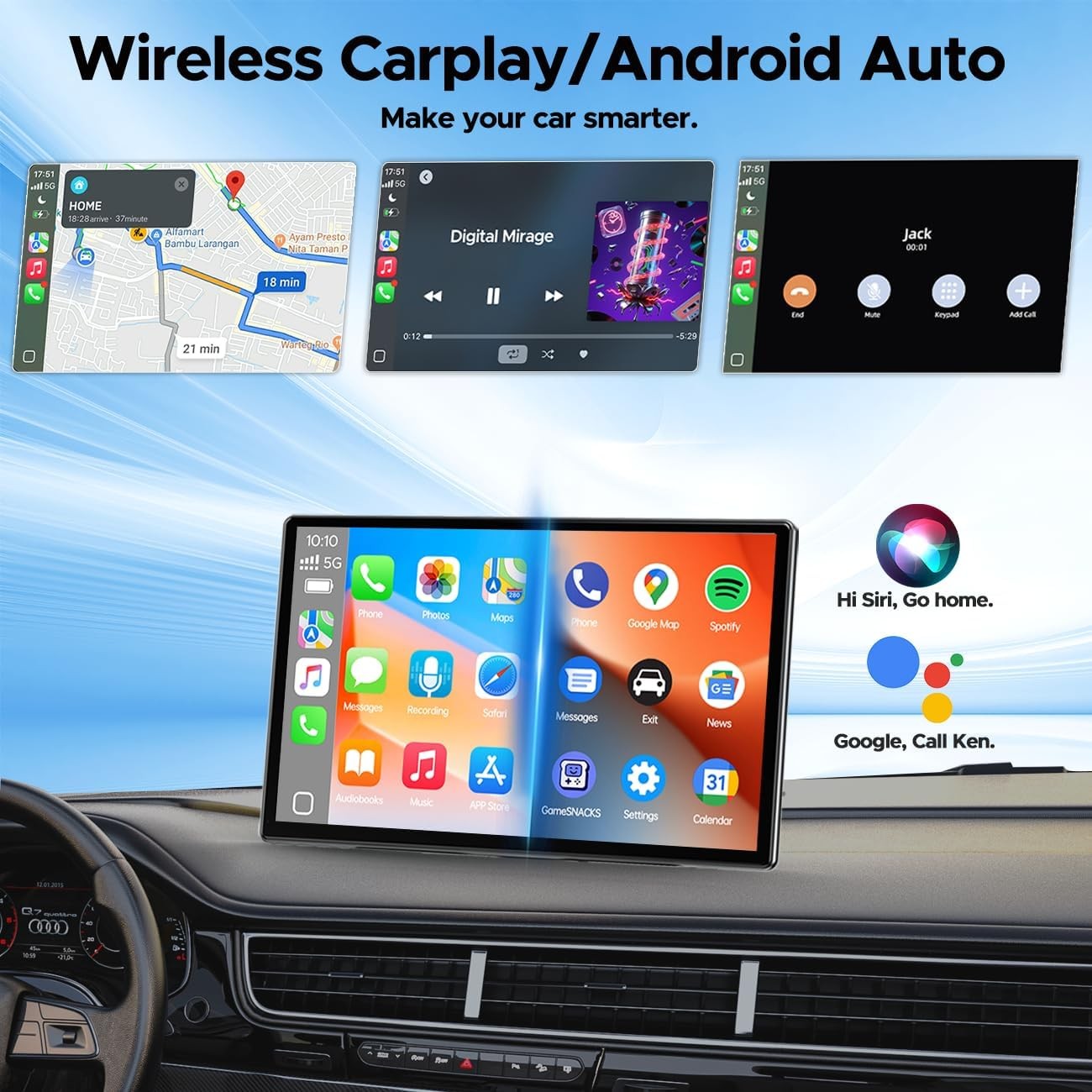 3-in-1 9’Carplay Screen Wireless AI Video BOX with Net-Flix YouTube Touchscreen