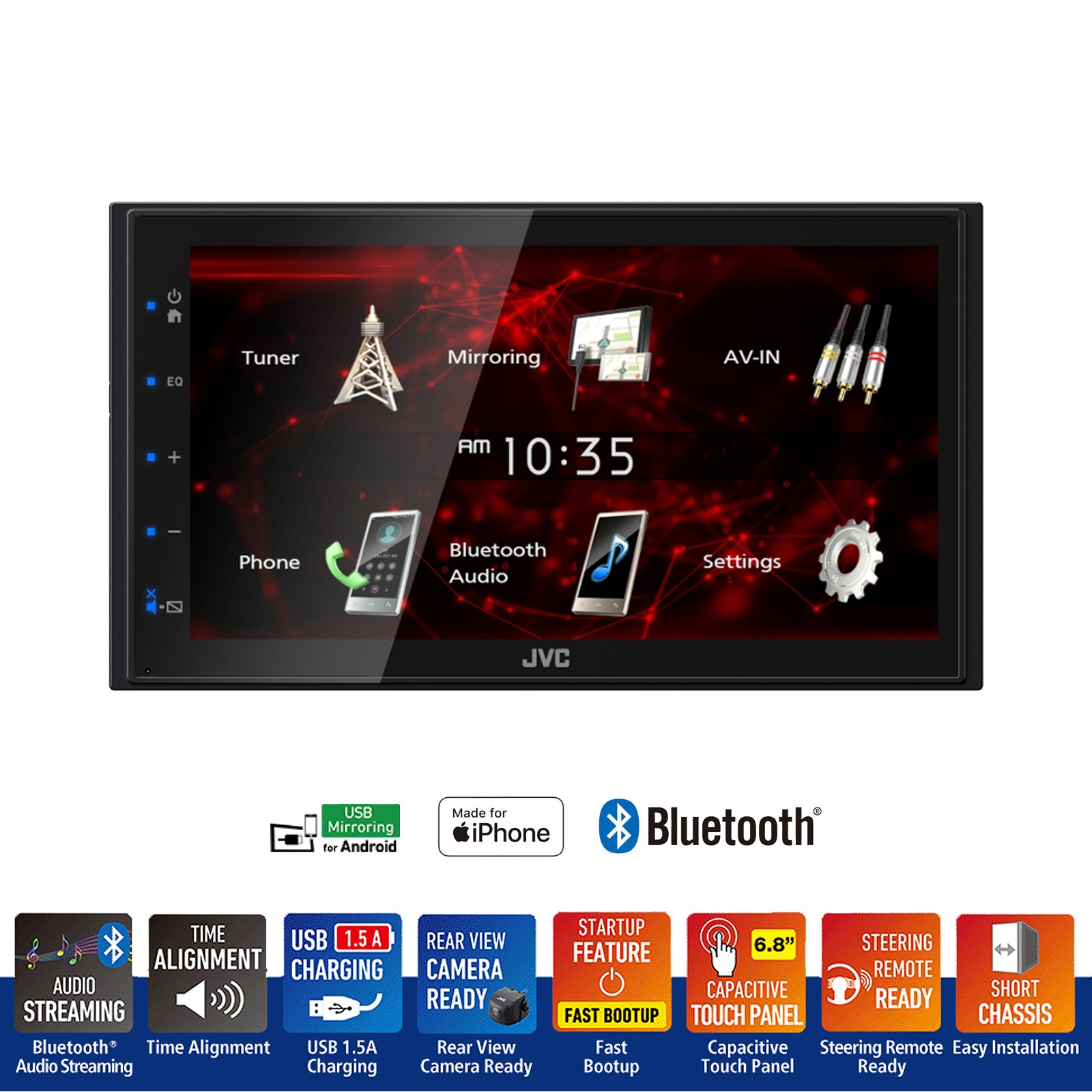 JVC KWM180BT Double DIN 6.8″ Screen Bluetooth USB Multimedia Stereo Receiver