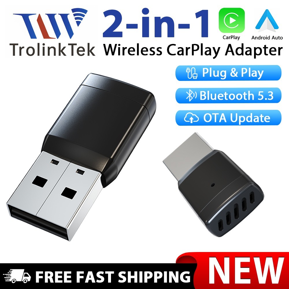 TrolinkTek 2-in-1 Wireless CarPlay/Android Auto Adapter USB Plug&Play Dongle US