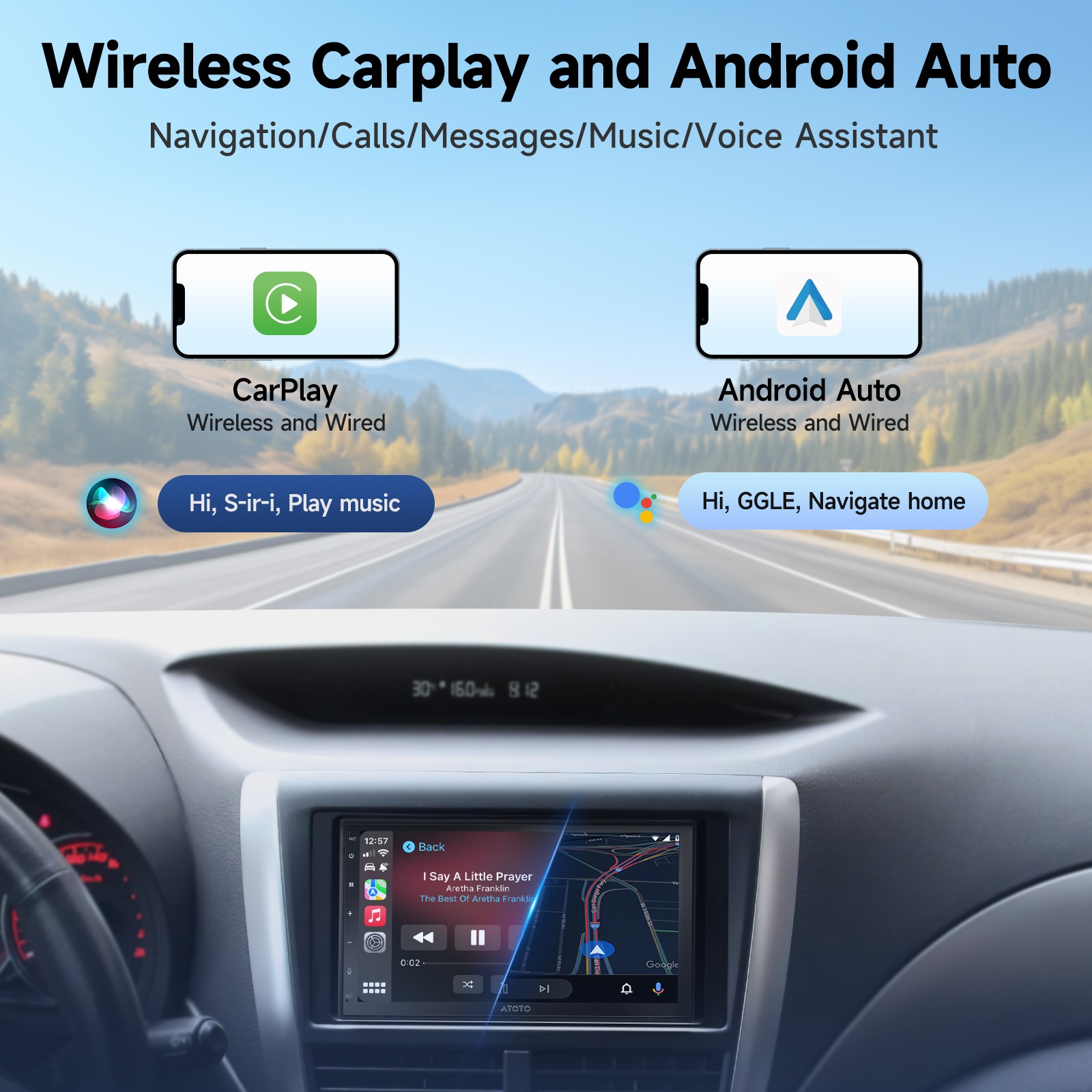 ATOTO 7″ Double Din Touchscreen Car Radio Wireless Carplay &Android Auto GPS+SWC