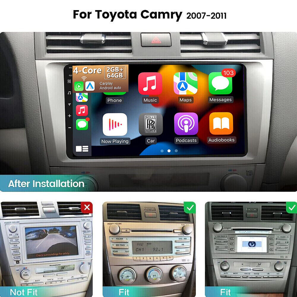 For 2007-2011 TOYOTA CAMRY 9″ Carplay Android 15 Car Stereo Radio GPS Navi 2+64G