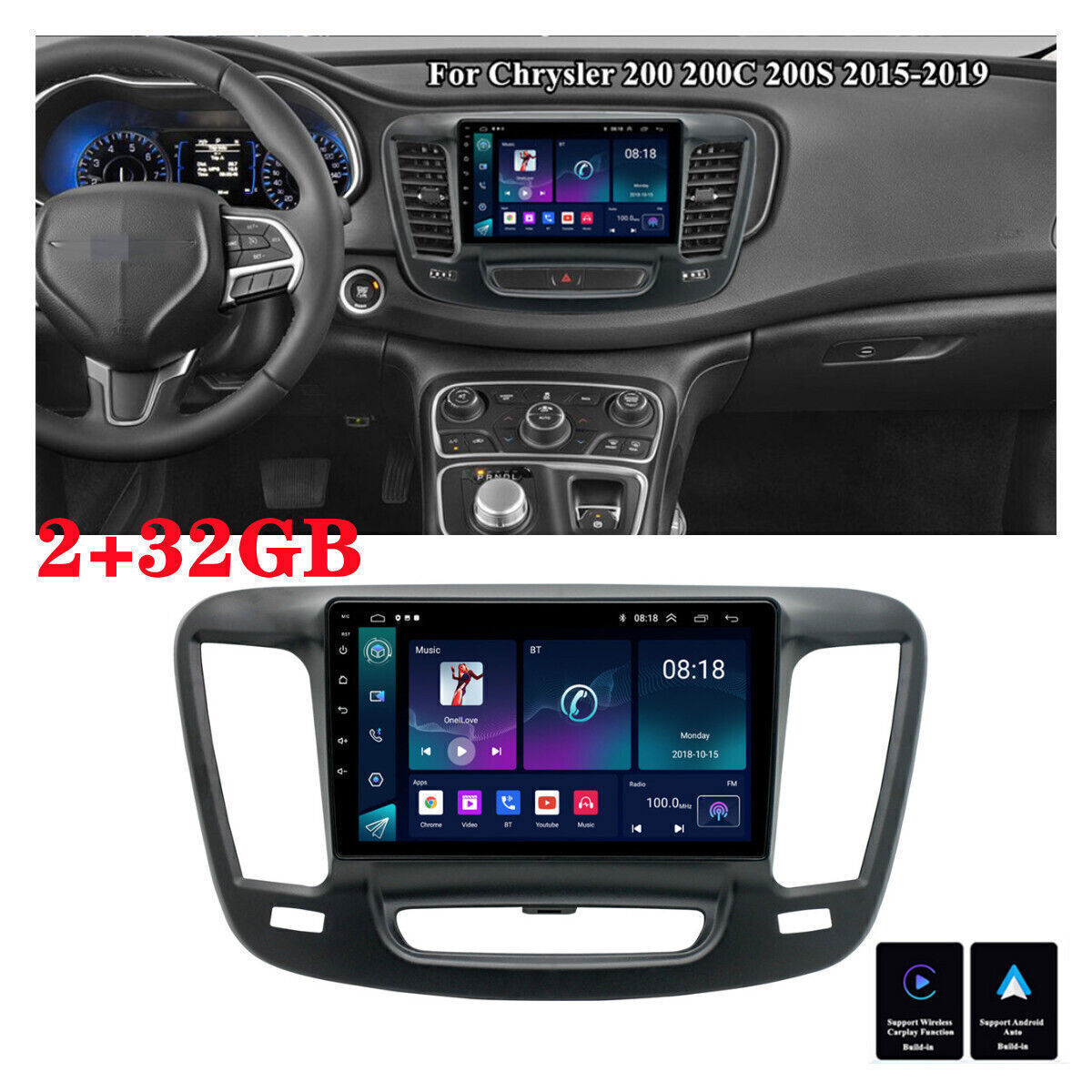 For Chrysler 200 200C 2015-2019 Android 13 Car Stereo Radio CarPlay GPS Navi