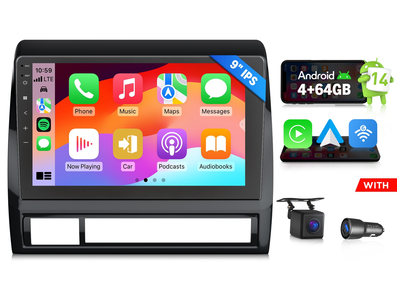 CAM+For Toyota Tacoma 2012-2013 9″ Android 14 CarPlay Car Radio Stereo Head Unit