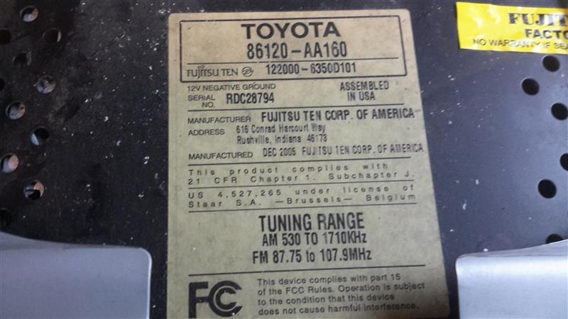 2006 Toyota Camry RADIO AM-FM-CD,86120AA160,LIFT