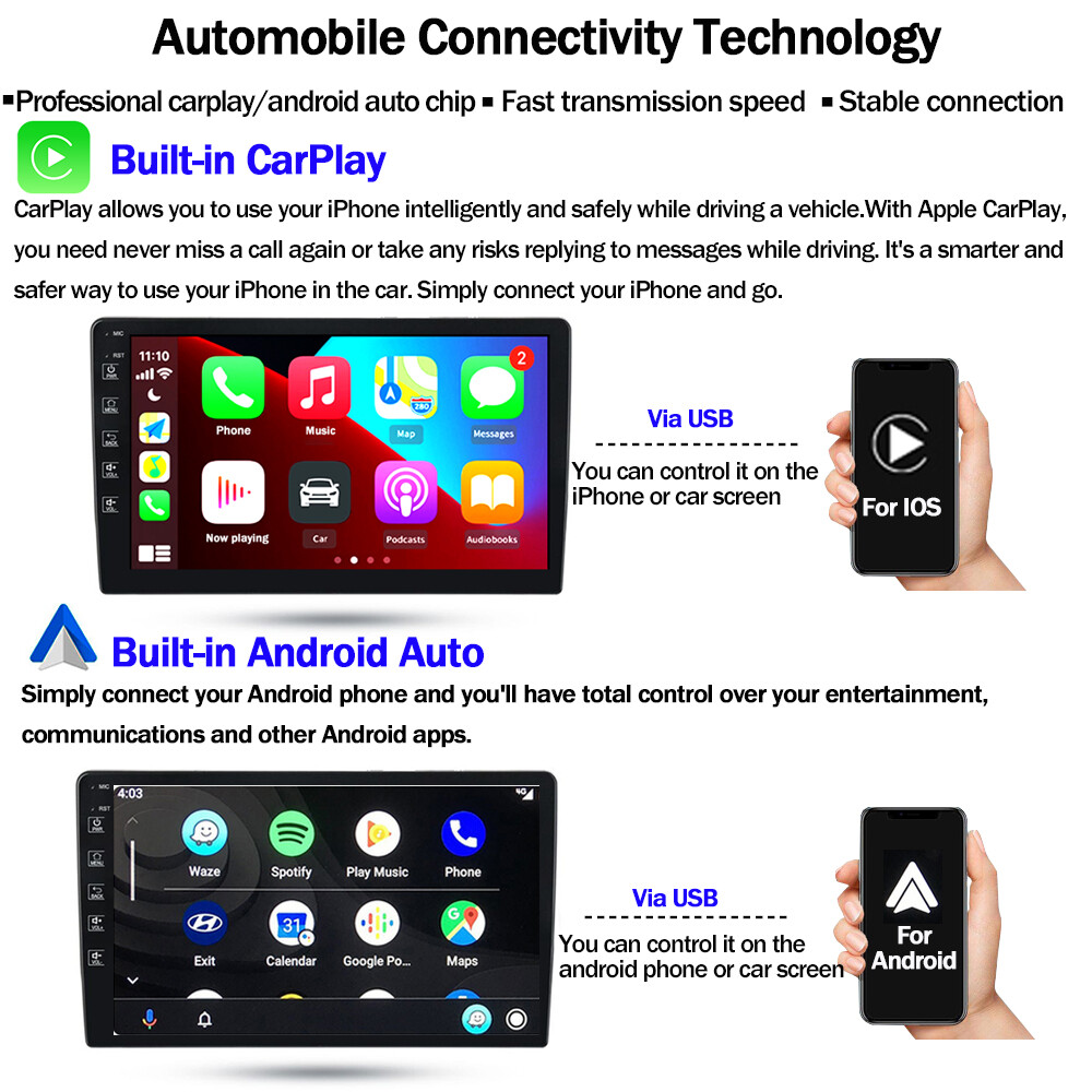 10″ Car Radio Stereo Android Auto CarPlay IPS DSP IPS BT GPS ID3 USB Wifi Touch