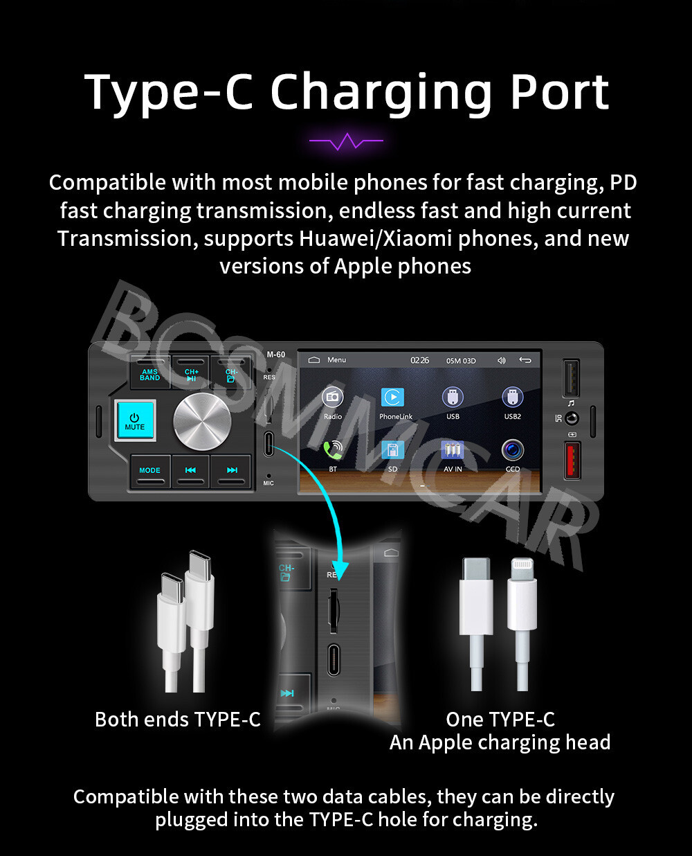 For Apple Carplay Radio Car Stereo Touch Screen 1 Din Audio Bluetooth TF AUX USB