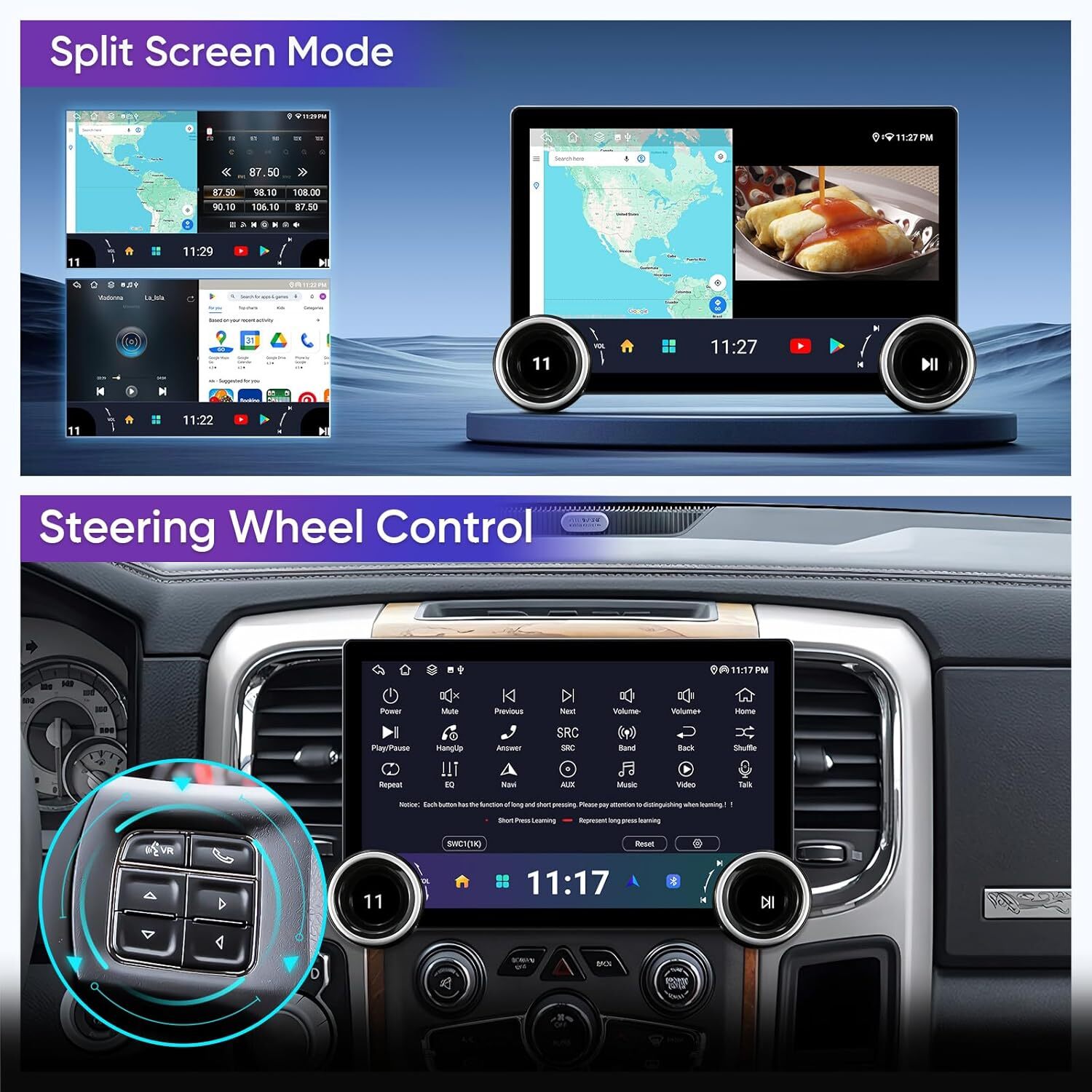 Car Stereo for Dodge Ram 1500-3500 2013-2018 Wireless CarPlay, Android Auto 4+64