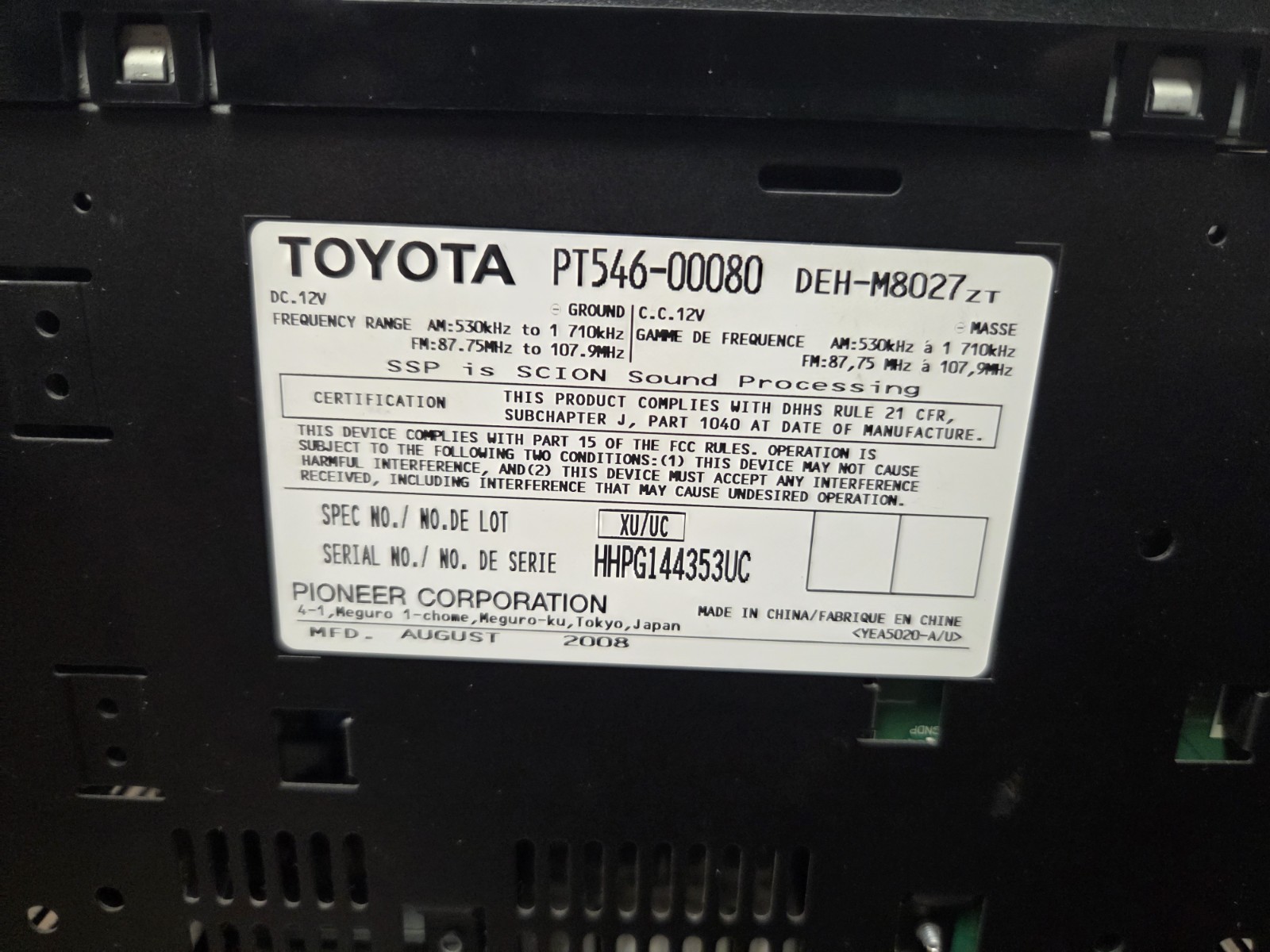 05-10 Scion TC Radio Audio Player Disc CD Changer Oem xB-08-15 xD-08-14 54600080