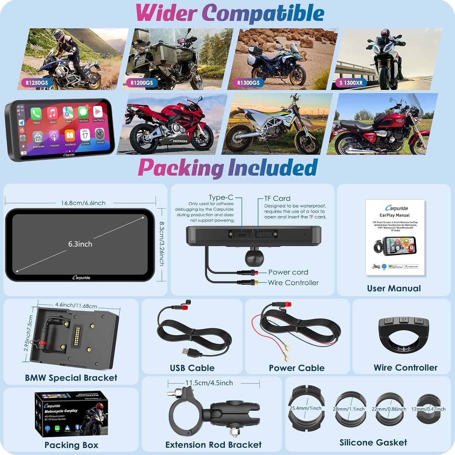 Carpuride W603B Moto Carplay Waterproof Touchscreen Carplay Android Auto GPS Nav