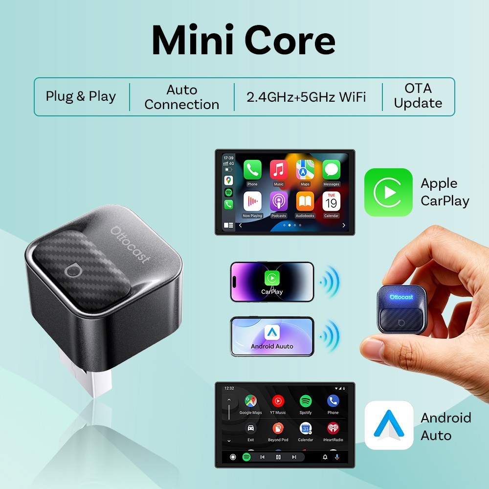 Ottocast Mini Core Wireless USB Carplay Adapter Dongle For iPhone Android Auto