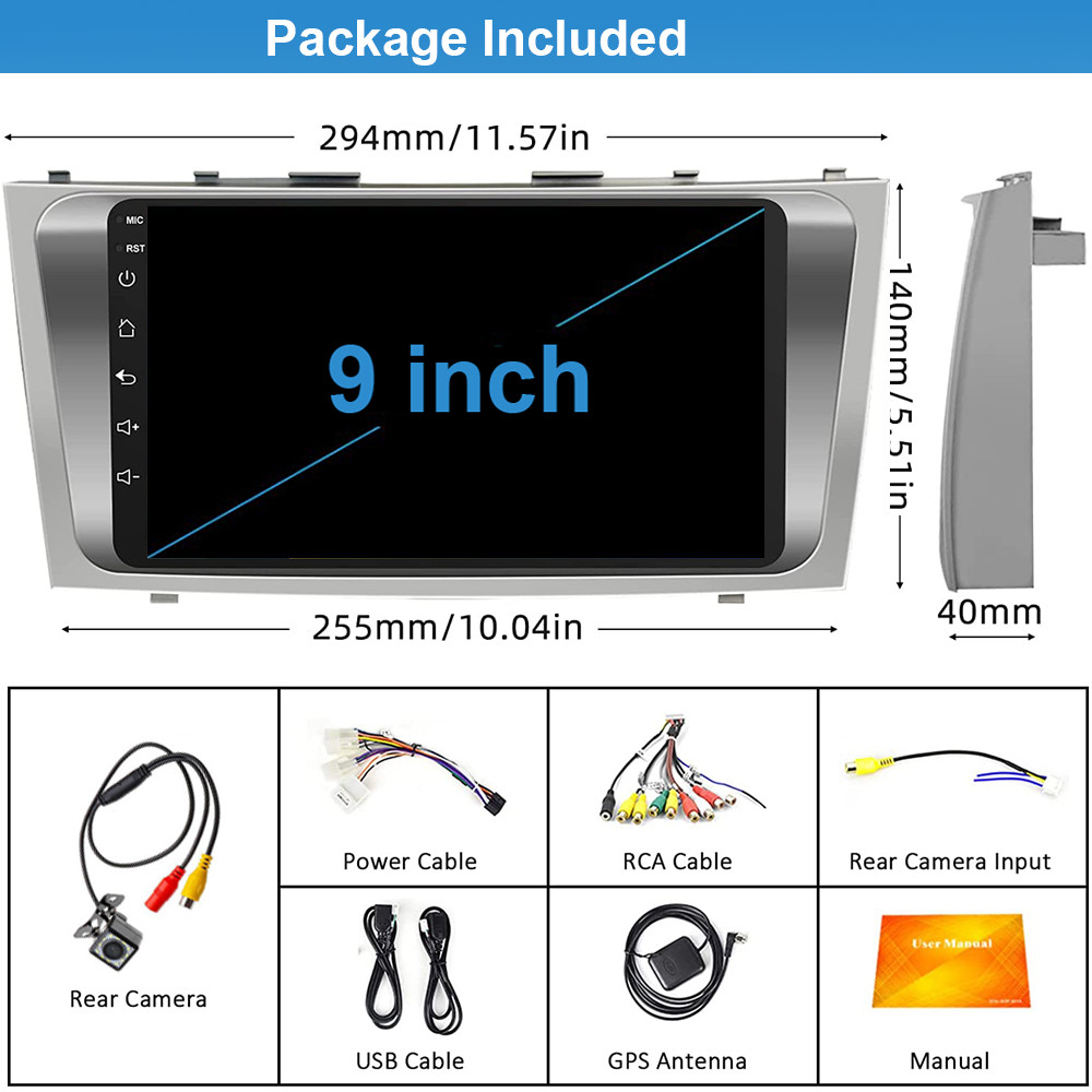 For TOYOTA CAMRY 2007-2011 9″ Carplay Android 12 Car Stereo Radio Wifi GPS Navi