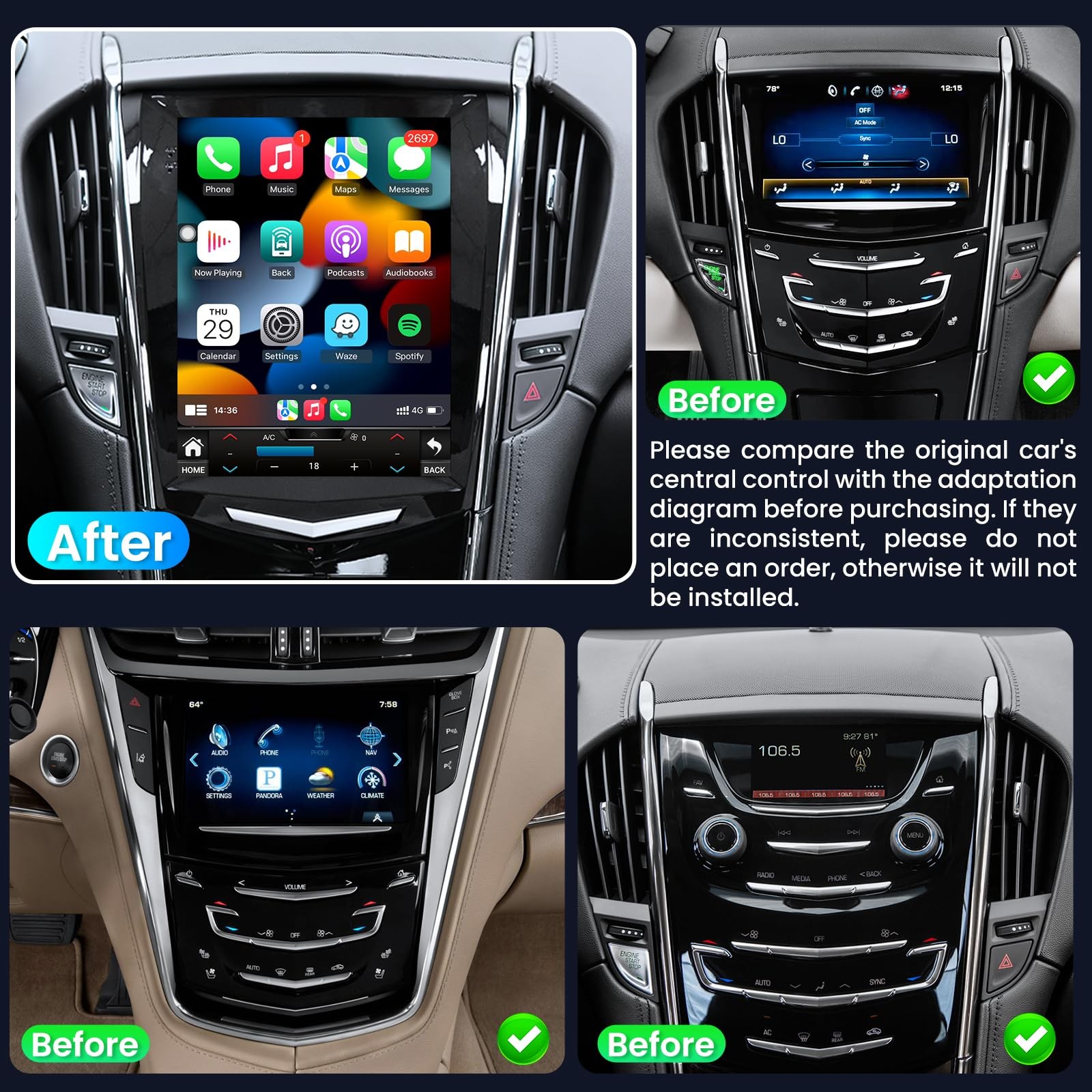 64G Screen Stereo Android Carplay for Cadillac ATS XTS SRX CTS 013-18 Car Radio