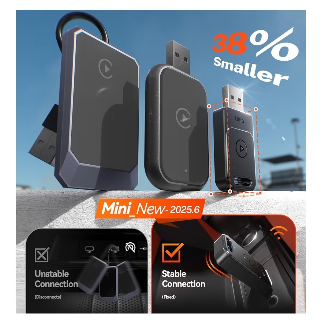 Apple Wireless Carplay Adapter UK,3X Fast Stable Connection,Plug&Play No Lag,