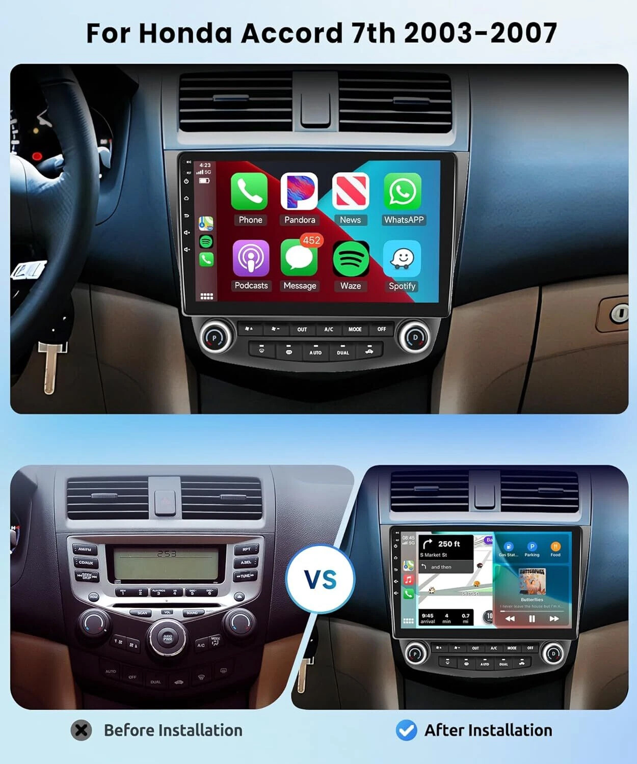 2+64G For Honda Accord 2003-07 with CarPlay Android Auto Stereo GPS Player +CAM