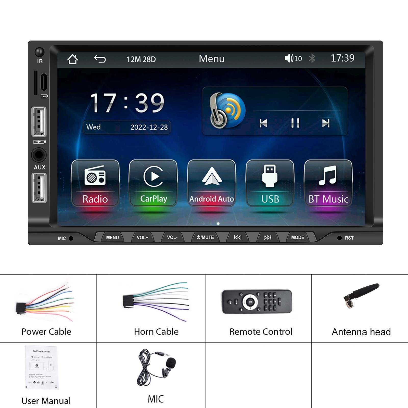 7″ Wireless CarPlay Android MP5 Car Stereo 1080p Touchscreen Bluetooth FM