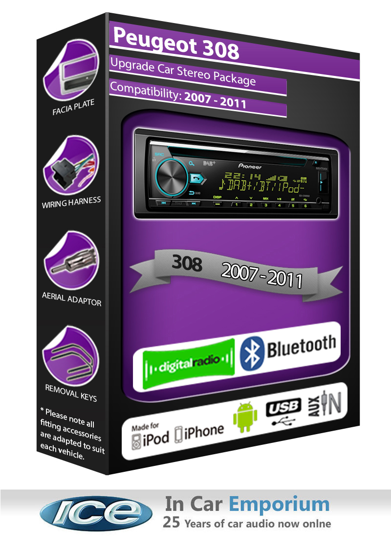 Peugeot 308 DAB radio, Pioneer car stereo CD USB player, Bluetooth Handsfree kit