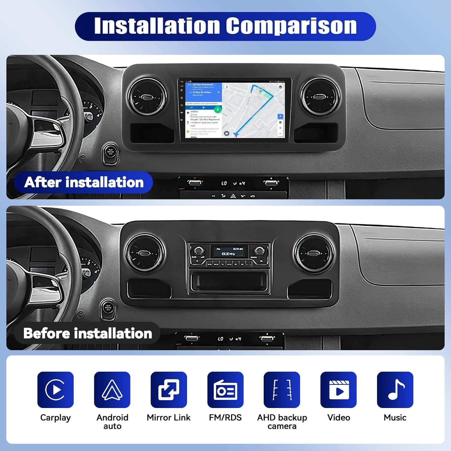 For 2019-2023 Mercedes-Benz Sprinter CarPlay Android 13 Car Radio Stereo FM Navi
