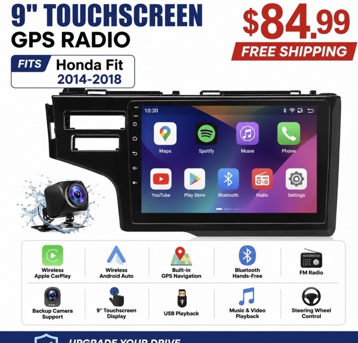 Android Media Car Stereo Radio 9″ Touchscreen, GPS, for Honda Fit 2014-2018