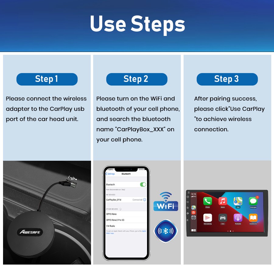 For iPhone iOS Car Cavigation PlayerOpen Wire to Wireless CarPlay Adapter Dongle