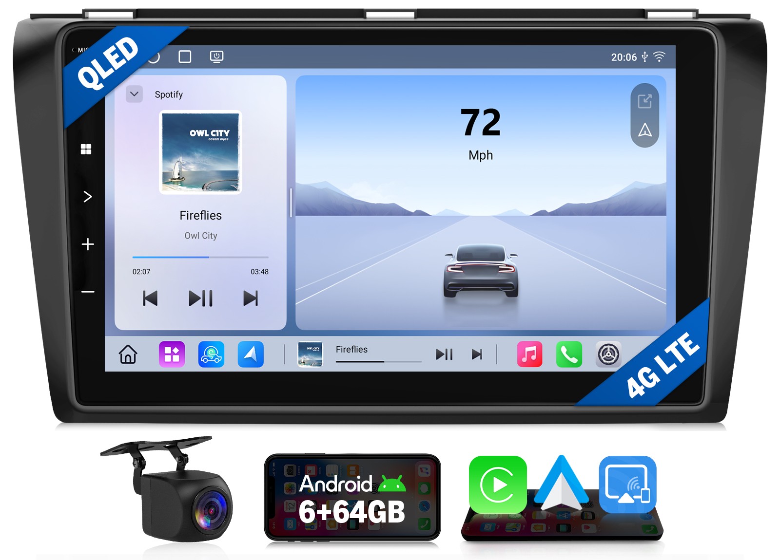 For mazda 3 9″Android Auto QLED 6+64 Car Stereo CarPlay Reverse Camera Bluetooth
