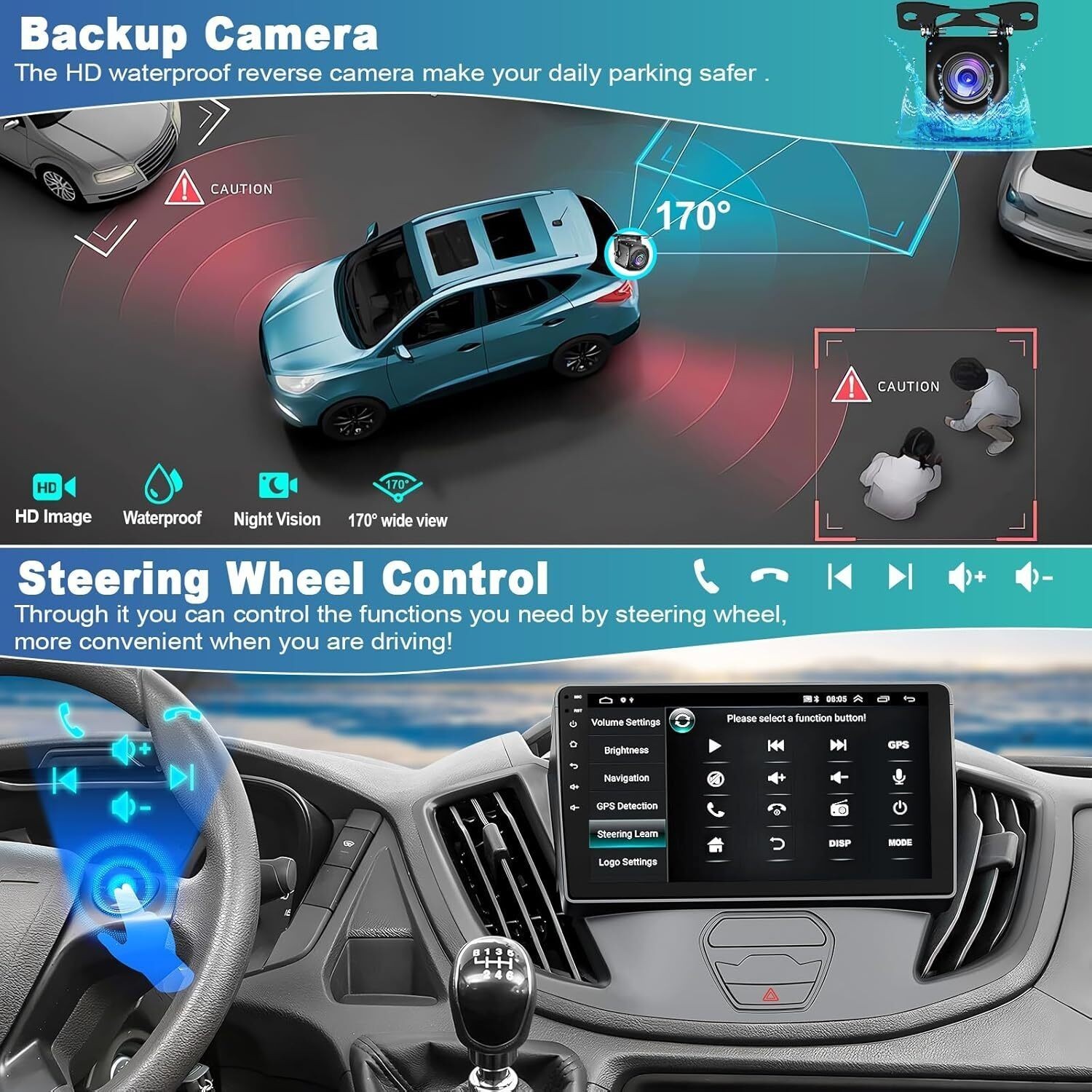 For 2015-2019 Ford Transit Carplay Radio FM RDS GPS Navi Backup Camera 4+32G 9in