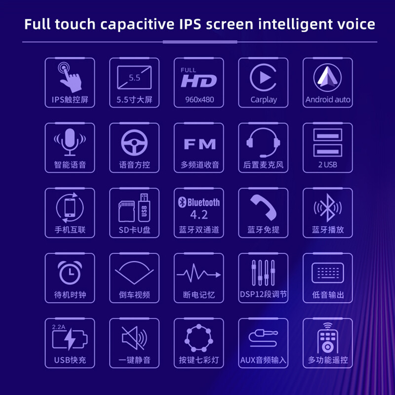 5.5 inch Car Radio 1 Din Bluetooth Andriod Auto wince Carplay IPS Touchscreen FM