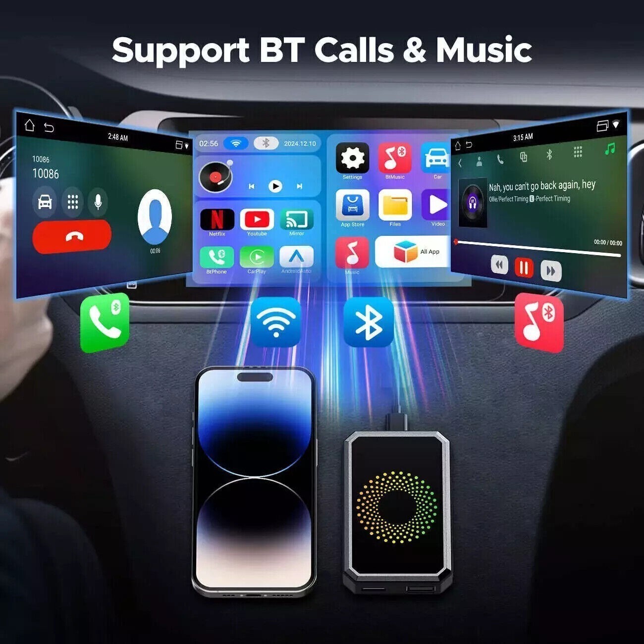 Wireless CarPlay WIFI AI box Android Auto Adapter Converter w/ Netflix YouTube
