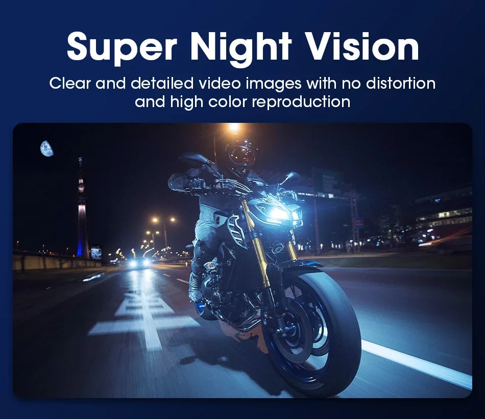Motorcycle DVR IPX7 Waterproof Wireless Carplay Android Auto Display IPS Screen