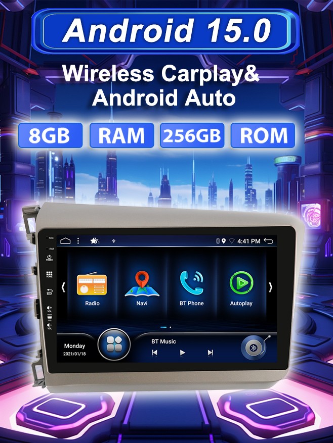 For 2012-2015 Honda Civic Android 14 Car Stereo Radio Apple Carplay GPS 8G+256GB