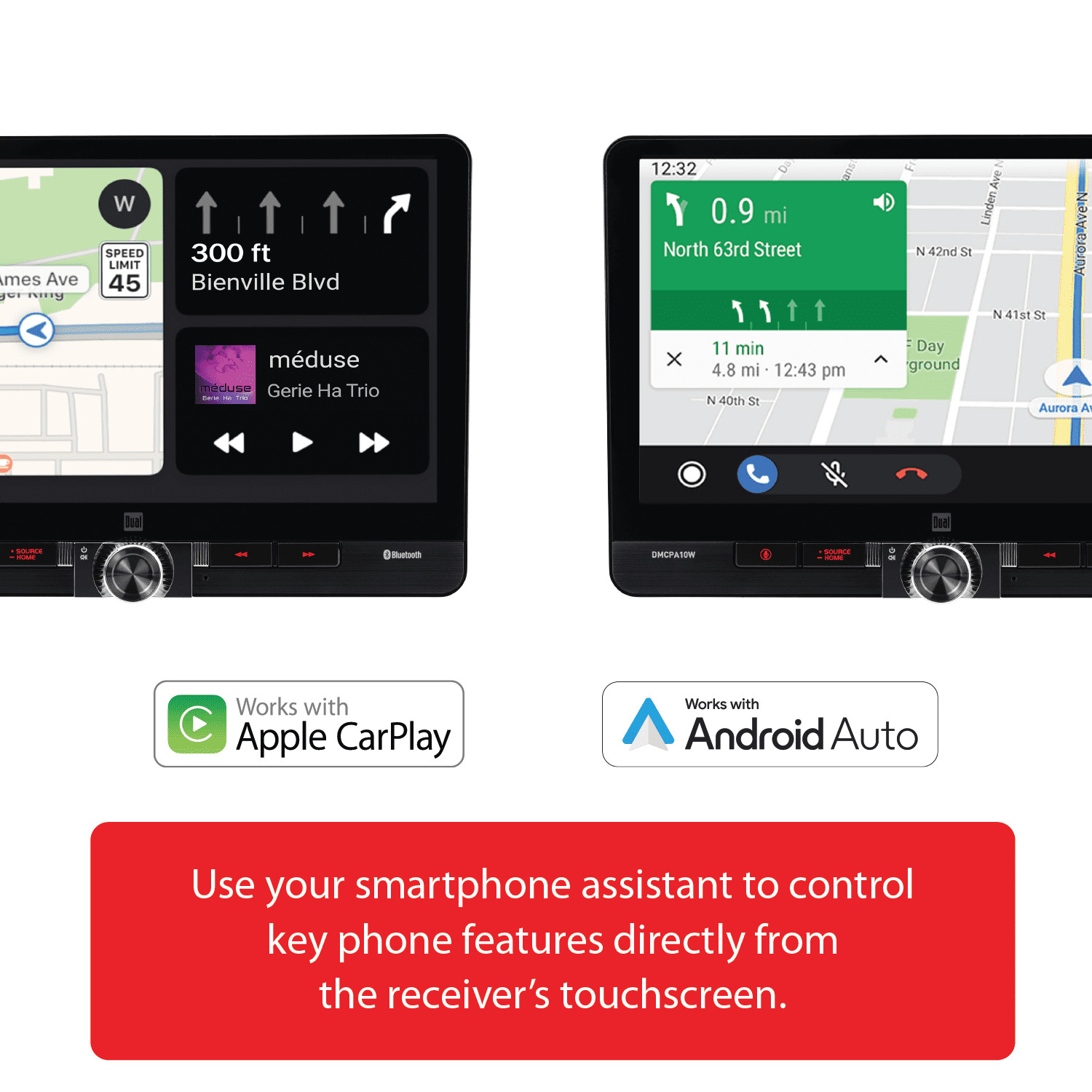 Dual Electronics 10.1” Wireless Apple CarPlay & Android Car Receiver (DMCPA10W)