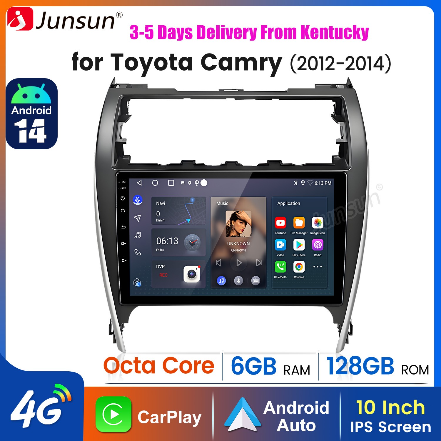 8Core 6+128G Android14 Carplay Car Stereo Radio GPS Nav For Toyota Camry 12-2014