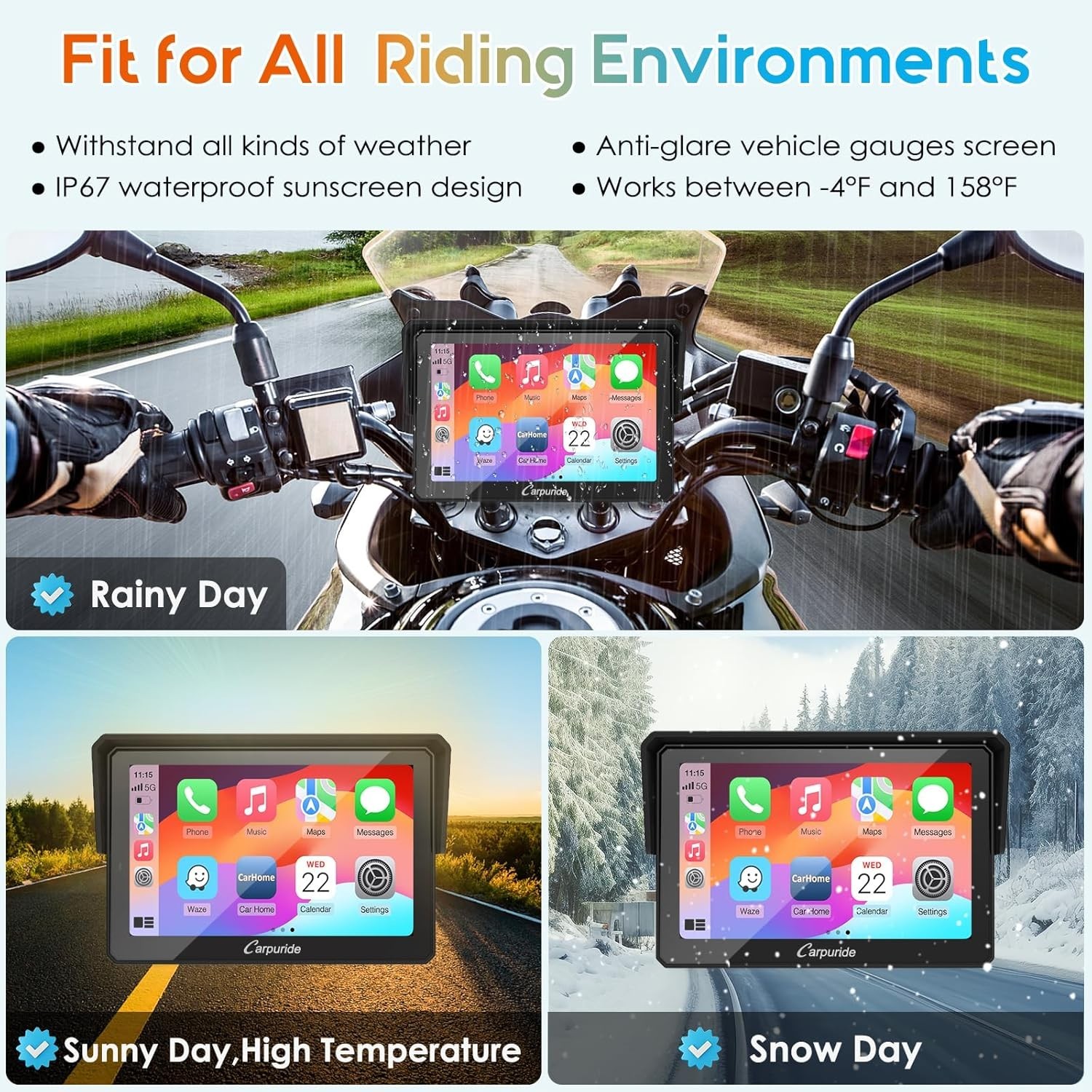 Carpuride W502Pro Motor Stereo Carplay Android Auto Intercom Compass Waterproof