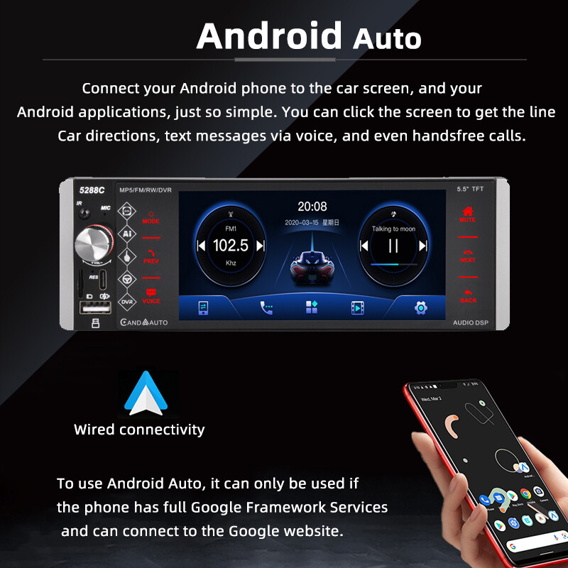 5.5 inch Car Radio 1 Din Bluetooth Andriod Auto wince Carplay IPS Touchscreen FM