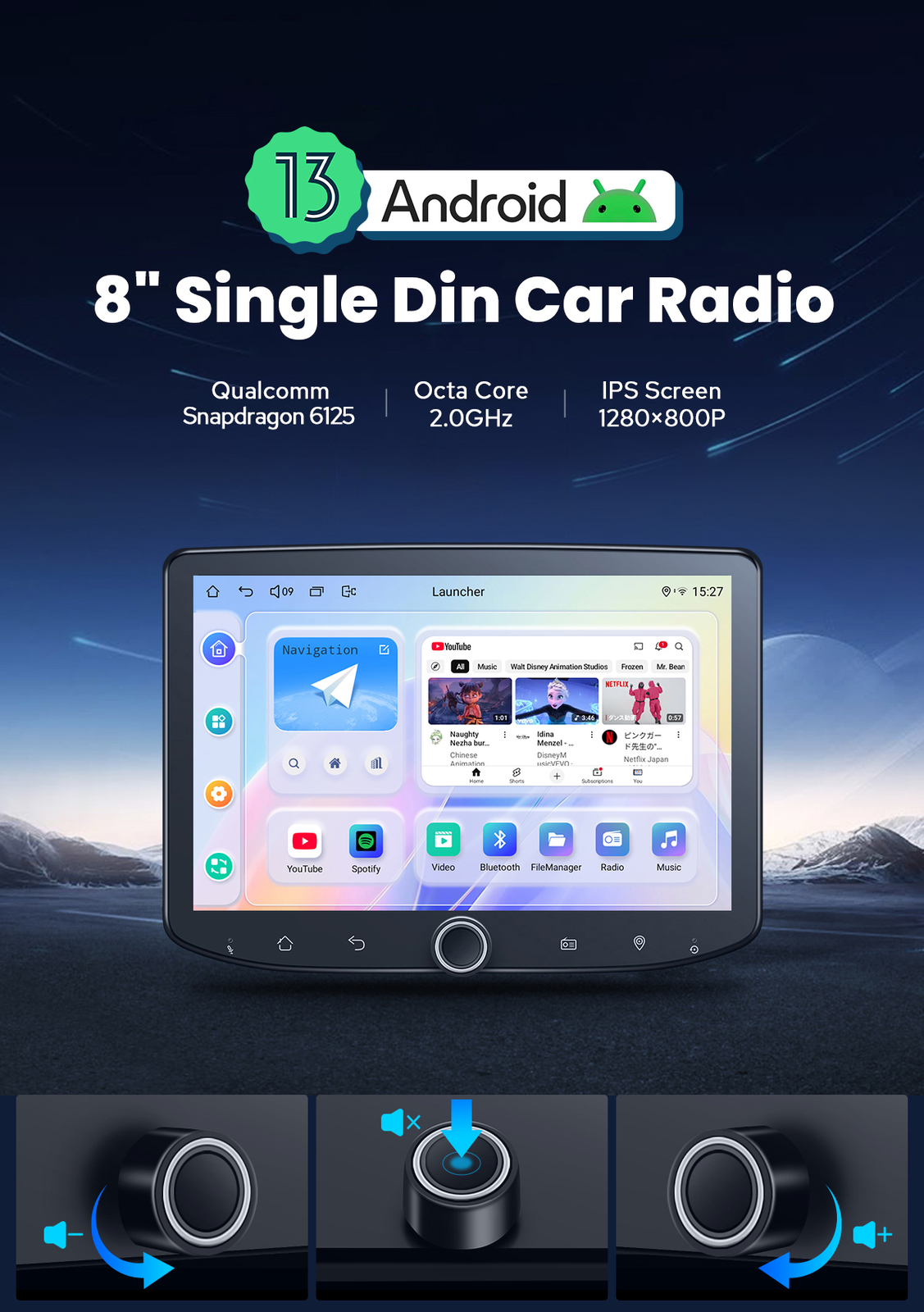 8 inch Single Din Touchscreen Apple Carplay Radio with Volume Knob DSP FM WiFi
